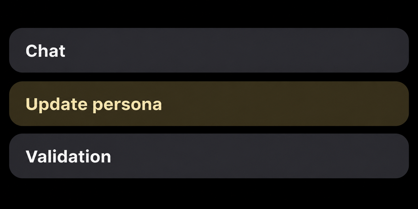 MatrAIx controls for Chat, Update persona and Validation